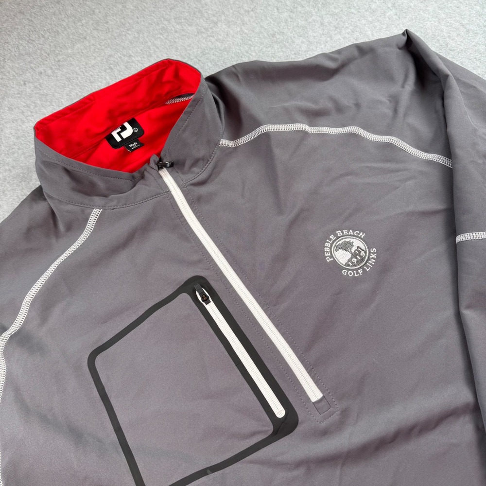 FootJoy Pebble Beach Golf Links Mens Quarter Zip Pullover Grey Red Large FJ